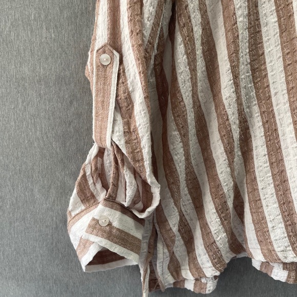 Jane + Delancey Button Front Shirt Women 3X Roll Tab Seersucker Coastal Preppy - Picture 3 of 9